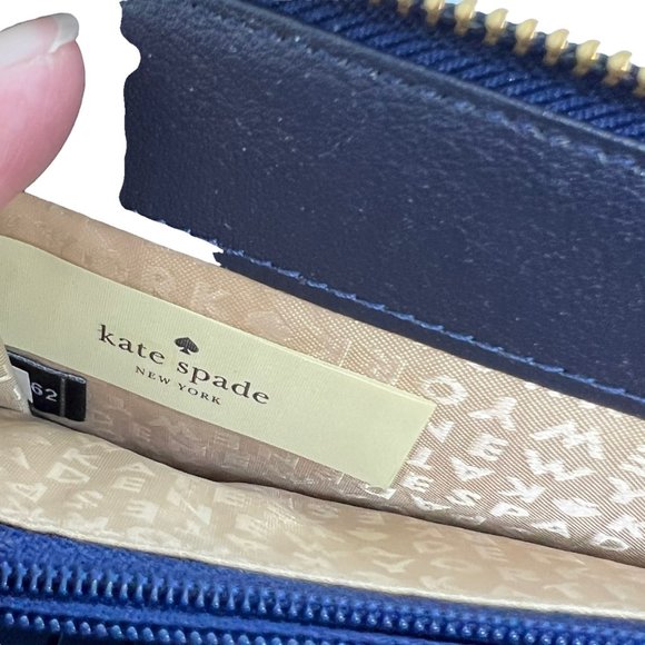 Kate Spade 4x8 Blue Gingham Checkered Leather Wallet - Picture 6 of 10